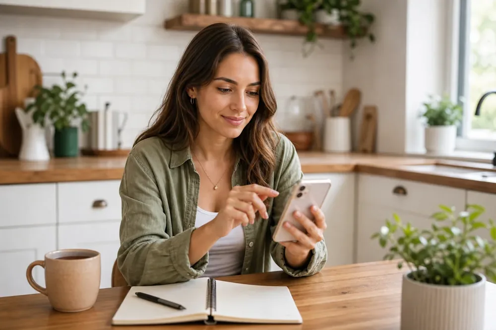 Woman reviewing privacy settings on a smartphone
