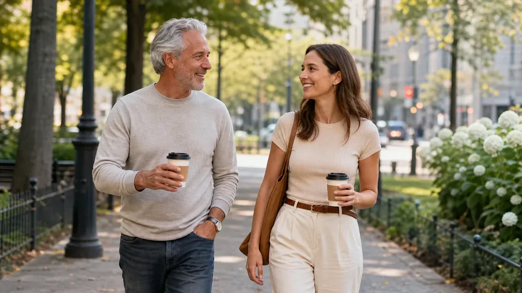 Couple planning first date expectations over coffee